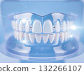 A detailed view of a dental model with clear aligners, highlighting the process of teeth straightening and dental care. 132266107
