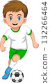 cute boy playing football and dribbling a ball cartoon 132266464