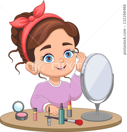 Little girl putting on makeup in front of the mirror Little girl putting on makeup in front of the mirror 132266466