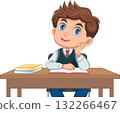 happy cute schoolboy cartoon 132266467