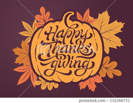 Happy Thanksgiving beautiful lettering. Celebration quote Happy Thanksgiving for stamp, greeting card. Vector illustration. Happy Thanksgiving beautiful lettering. Celebration quote Happy Thanksgiving for stamp, greeting card. Vector illustration. 132266731