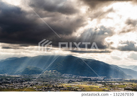 Autumnal Yamagata Village and Matsumoto City viewed from a hill Autumnal Yamagata Village and Matsumoto City viewed from a hill 132267030