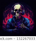 an AI Image Generator, Skeleton With Headphones Surrounded by Neon Purple Energy, 132267033