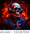 an AI Image Generator, Skeleton With Headphones Surrounded by Neon Purple Energy, 132267034