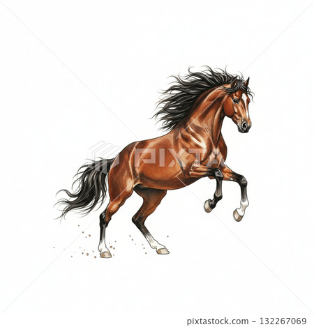 白色背景 - 一匹美麗的駿馬昂首闊步奔跑,鬃毛蓬鬆的動態插圖。新年賀卡素材。駿馬圖案。馬年。 白色背景 - 一匹美麗的駿馬昂首闊步奔跑,鬃毛蓬鬆的動態插圖。新年賀卡素材。駿馬圖案。馬年。 132267069