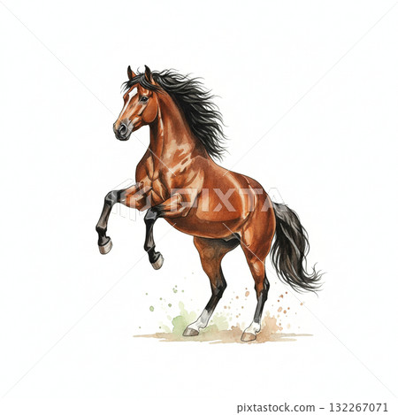 白色背景 - 美麗奔跑的馬和它的鬃毛的動態插圖 - 新年賀卡材料 - 馬的圖片 - 馬年 132267071