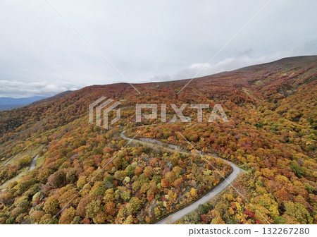 Autumn leaves of Mt. Kurikoma aerial view Autumn leaves of Mt. Kurikoma aerial view 132267280