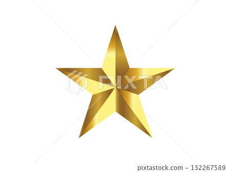 Golden Star Icon Metallic 3D Award Symbol on White 132267589