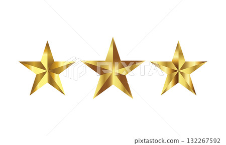 Three Gold Star Icons Horizontal Metallic Rating Symbol Set Three Gold Star Icons Horizontal Metallic Rating Symbol Set 132267592