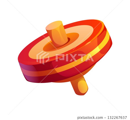 Cartoon traditional Japanese spinning top koma new year decoration. Isolated vector toy for celebration, symbolizes focus, balance and cultural heritage, depicted with vibrant red and gold colors Cartoon traditional Japanese spinning top koma new year decoration. Isolated vector toy for celebration, symbolizes focus, balance and cultural heritage, depicted with vibrant red and gold colors 132267637
