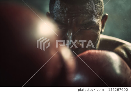 Close-up portrait of boxer training with gloves during workout Close-up portrait of boxer training with gloves during workout 132267690
