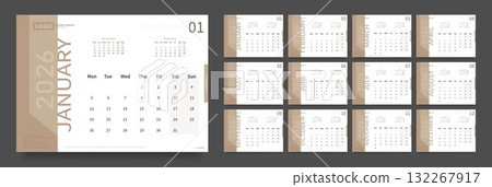 Vector calendar layout with the beginning of the week on Monday on a dark gray background. 132267917