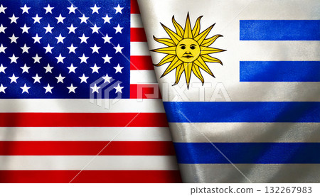 美國國旗和烏拉圭國旗 132267983