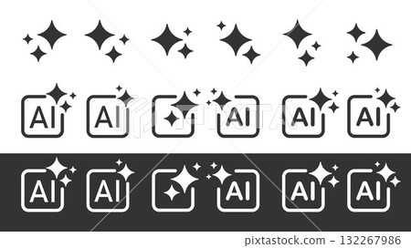 A set of artificial intelligence icons in black and white. Icons with artificial intelligence in a linear style on a black and white background. 132267986