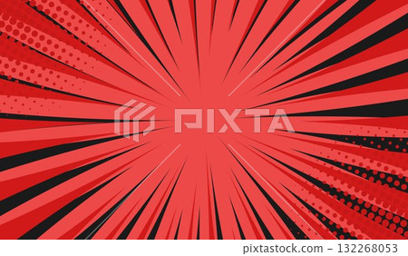 Background of red and black radial rays. A layout for cartoon comics, banners for advertising and sales. 132268053