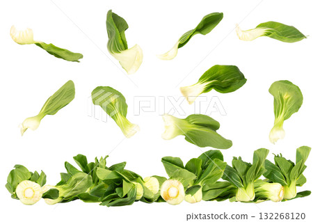Taiwan bok choy falling and scattering on white background Taiwan bok choy falling and scattering on white background 132268120