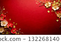 Texture of red and gold handmade Japanese paper decorated with plum blossoms and gold leaf 132268140