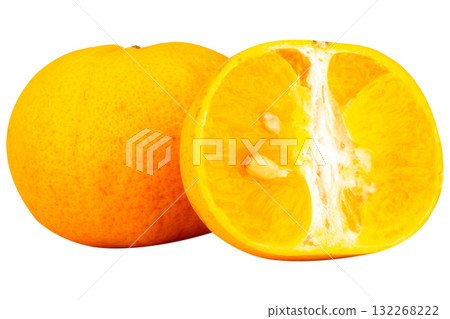 Orange half cut slice on white background Orange half cut slice on white background 132268222