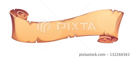 Halloween cartoon scroll manuscript for horror night holiday, vector icon. Halloween and trick or treat party scary spooky parchment letter or witch spell manuscript roll or papyrus of evil book 132268361