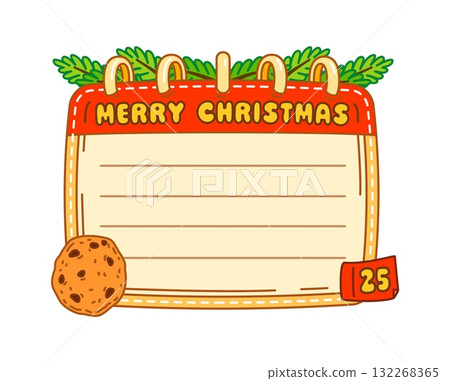 Christmas kids memo note frame with gingerbread cookie for paper sheet sticker, vector notebook label. Kids memo note or notepad page template with Merry Christmas greeting for message note or planner 132268365