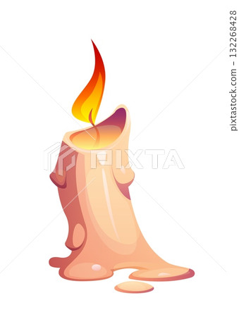 Halloween candle for horror night holiday and trick or treat party, vector cartoon icon. Halloween holiday candle light with wax melt and burning flame wick for witchcraft fantasy and witch mystery 132268428