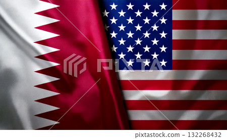 American flag and Qatar flag 132268432
