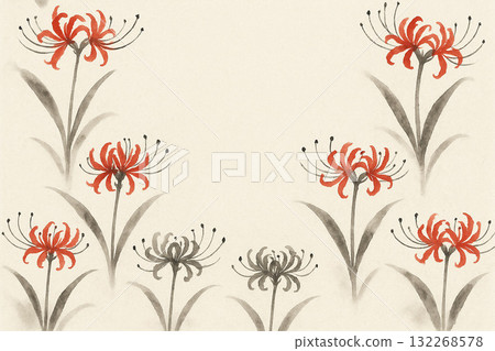Cluster amaryllis series: Ink and vermilion cluster amaryllis pattern 132268578