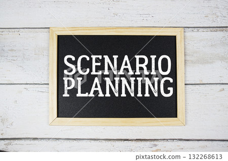 Scenario Planning text with blackboard on wooden background 132268613