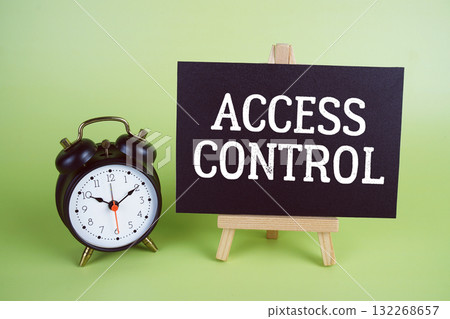 Access Control text with easel and alarm clock on green background 132268657
