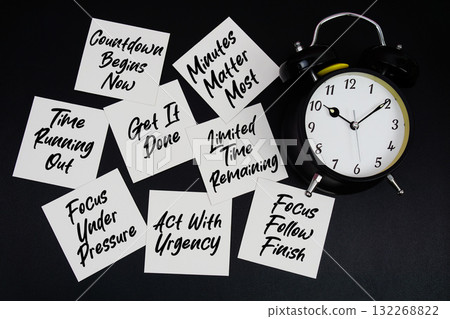 Alarm Clock Surrounded with Message about Time Management Concept 132268822