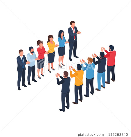 人們鼓掌的等距插圖 人們鼓掌的等距插圖 132268840