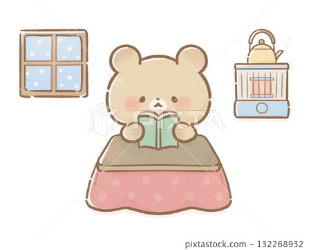 Illustration material of a bear reading a book in a kotatsu and spending time at home / Relaxation time Illustration material of a bear reading a book in a kotatsu and spending time at home / Relaxation time 132268932