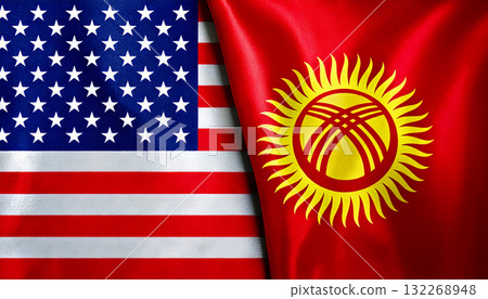 American flag and Kyrgyzstan flag 132268948