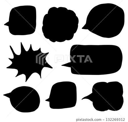 Vector set with black silhouette speech bubbles in doodle cartoon style Vector set with black silhouette speech bubbles in doodle cartoon style 132269312