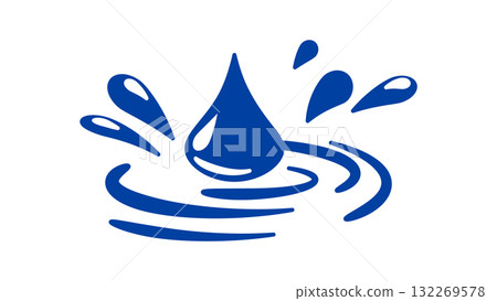 Water droplet splash with ripples on white background Water droplet splash with ripples on white background 132269578