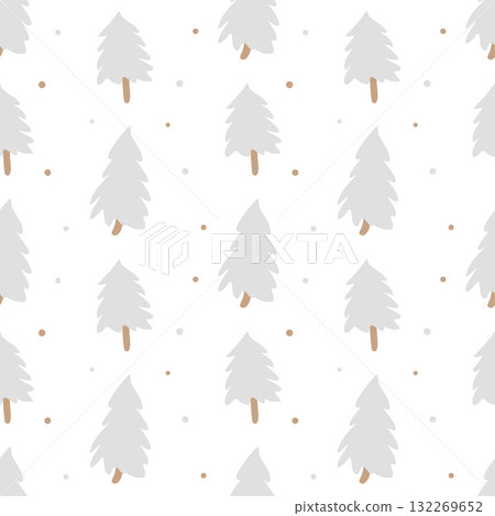 A simple seamless vector pattern with gray Christmas trees on a white background. Winter Christmas background. Simple flat illustration for wrapping paper, textiles, and winter decor. Scandinavian A simple seamless vector pattern with gray Christmas trees on a white background. Winter Christmas background. Simple flat illustration for wrapping paper, textiles, and winter decor. Scandinavian 132269652
