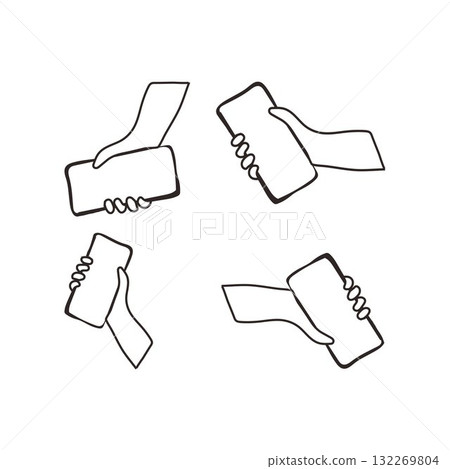 Hand Holding Smartphone Hand-drawn illustrations of hands 132269804