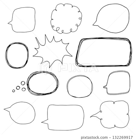 Hand drawn vector set with speech bubble outlines in doodle cartoon style 132269917