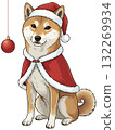 Cute Shiba Inu dog in a Santa costume with a Christmas ornament 132269934