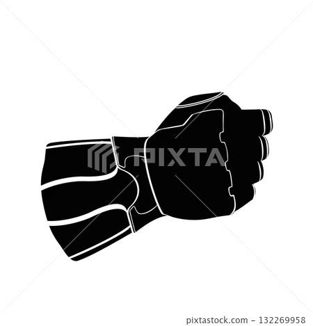 Medieval knight gloves in black and white silhouette Medieval knight gloves in black and white silhouette 132269958