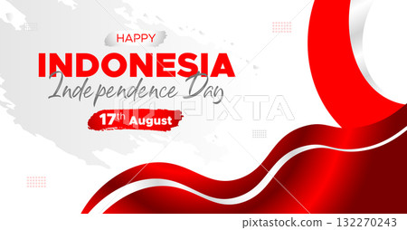 Indonesia Independence Day Web Banner With Red and White Flag in Background. 17 August Indonesia Happy Independence Day Social Media Post and Cover Banner, Flyer, Invitation card, Brochure, Poster 132270243