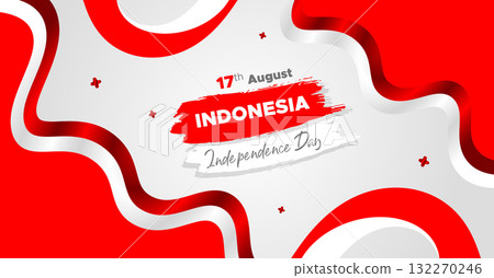 Indonesia Independence Day Web Banner With Red and White Flag in Background. 17 August Indonesia Happy Independence Day Social Media Post and Cover Banner, Flyer, Invitation card, Brochure, Poster 132270246
