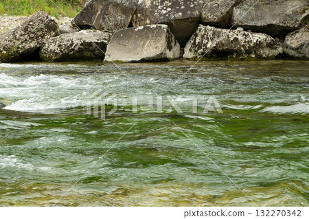 Wild Mountain River Flow, Scenic Alpine Landscape. 132270342