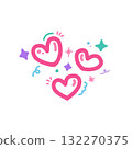 Pink hearts with sparkles and doodles create playful and cheerful design. vibrant colors and whimsical elements add sense of joy and fun 132270375