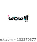 Playful and colorful hand drawn WOW text with stars and dots, conveying excitement and surprise. design features black font with vibrant accents, creating cheerful and lively effect 132270377