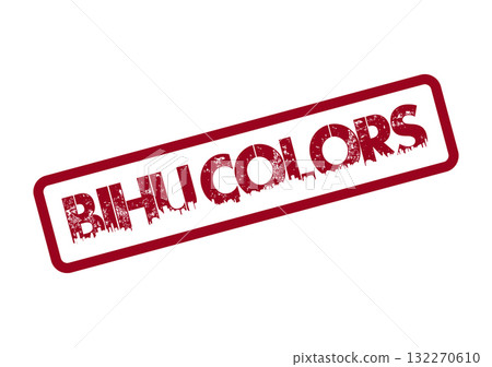 A red grunge textured rubber stamp showcasing the word BIHUCOLORS on a clean white field 132270610