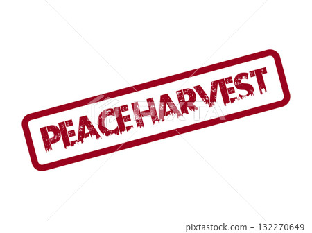 Rustic red grunge style rubber stamp featuring the encouraging phrase Peace Harvest within a strong rectangular border Rustic red grunge style rubber stamp featuring the encouraging phrase Peace Harvest within a strong rectangular border 132270649