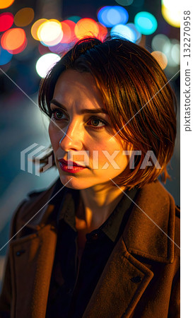 A woman with bob hair and no makeup 132270958