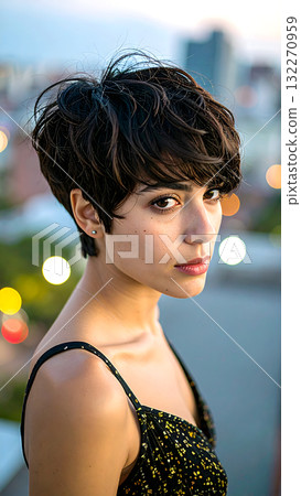 一位留著波波頭、不化妝的女性 一位留著波波頭、不化妝的女性 132270959