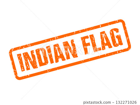 Vibrant orange distressed stamp clearly identifies a symbolic representation of the Indian national flag 132271026